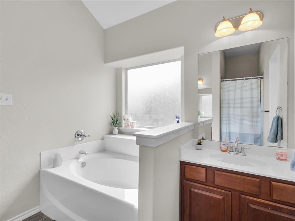 205 King George Road Ponder, TX 76259 - Photo 19 of 32 a bathroom with a sink and a mirror