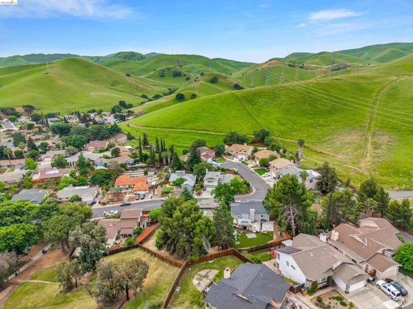 a view of a lush green hillside and houses