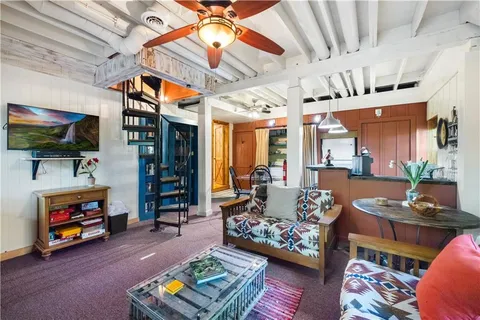 a view of balcony with a potted plant