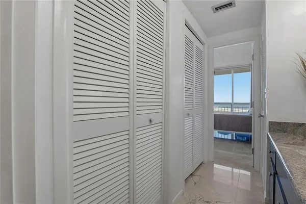 a balcony with a couch