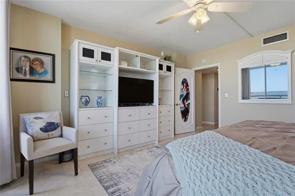 a view of a lake with a city