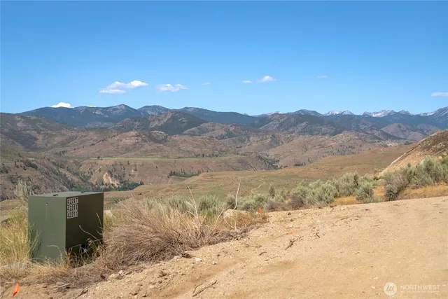 a view of a yard with a mountain