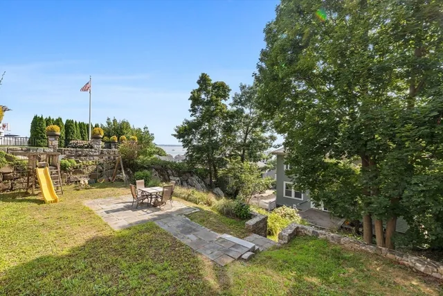 a view of a park with swings