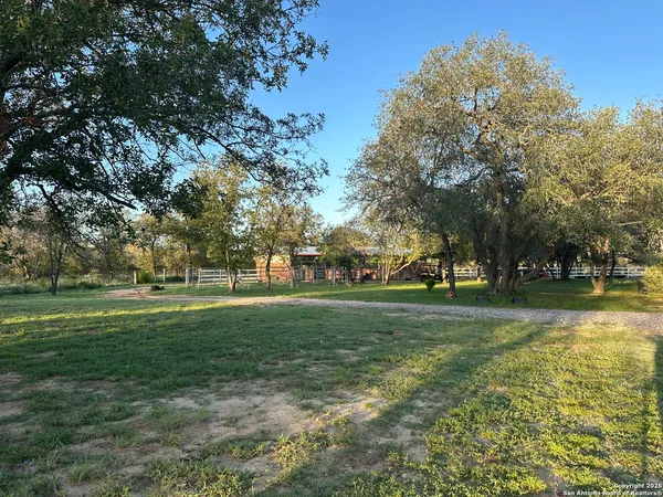 a view of a field of grass and trees