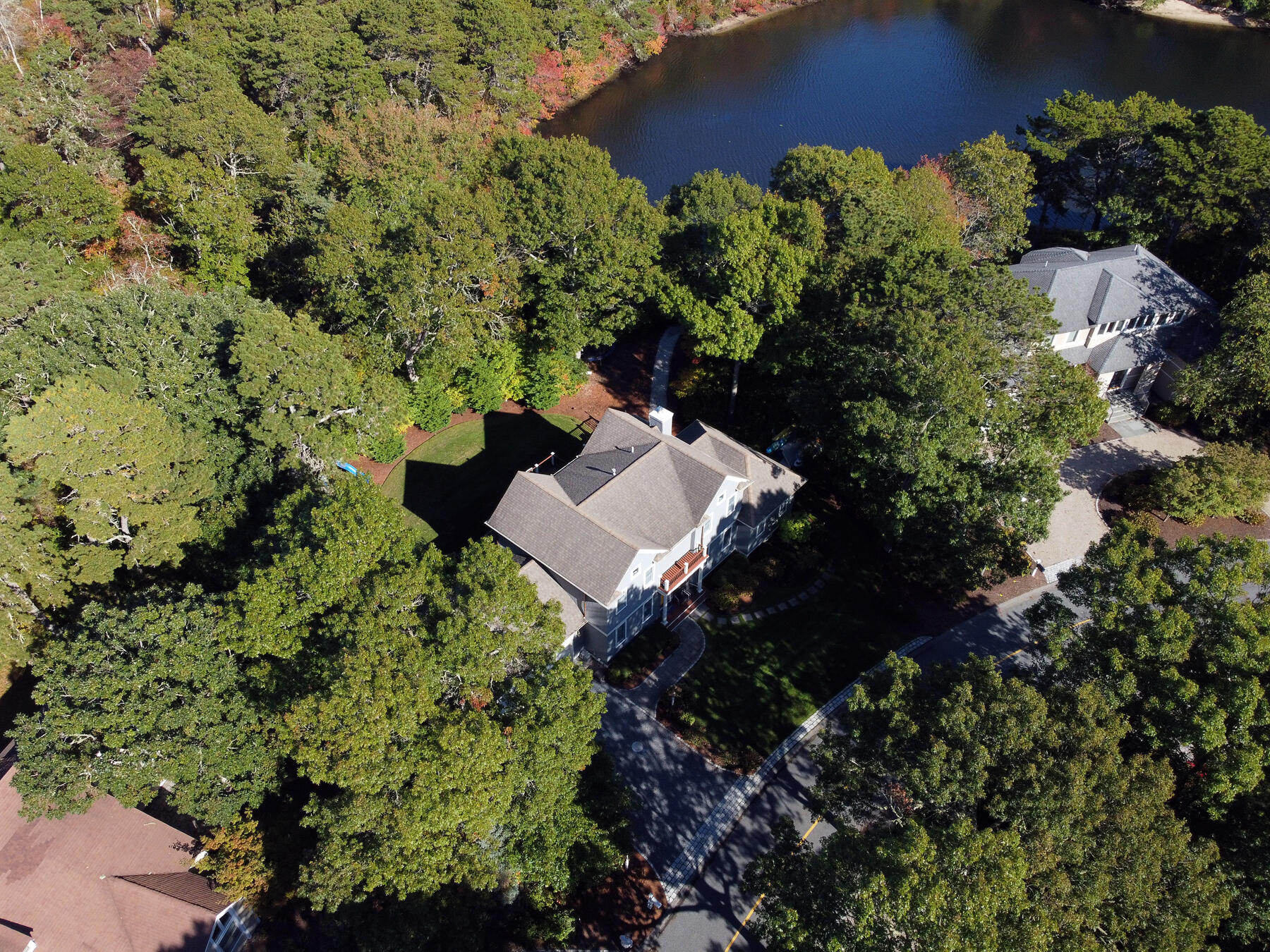 Aerial of house with pathway to water