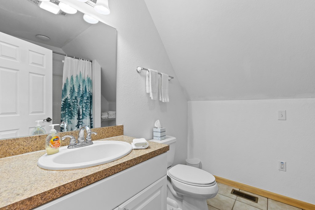 358 Misty River Circle Murphy, NC 28906 - Photo 28 of 62 a bathroom with a granite countertop sink a toilet and a mirror