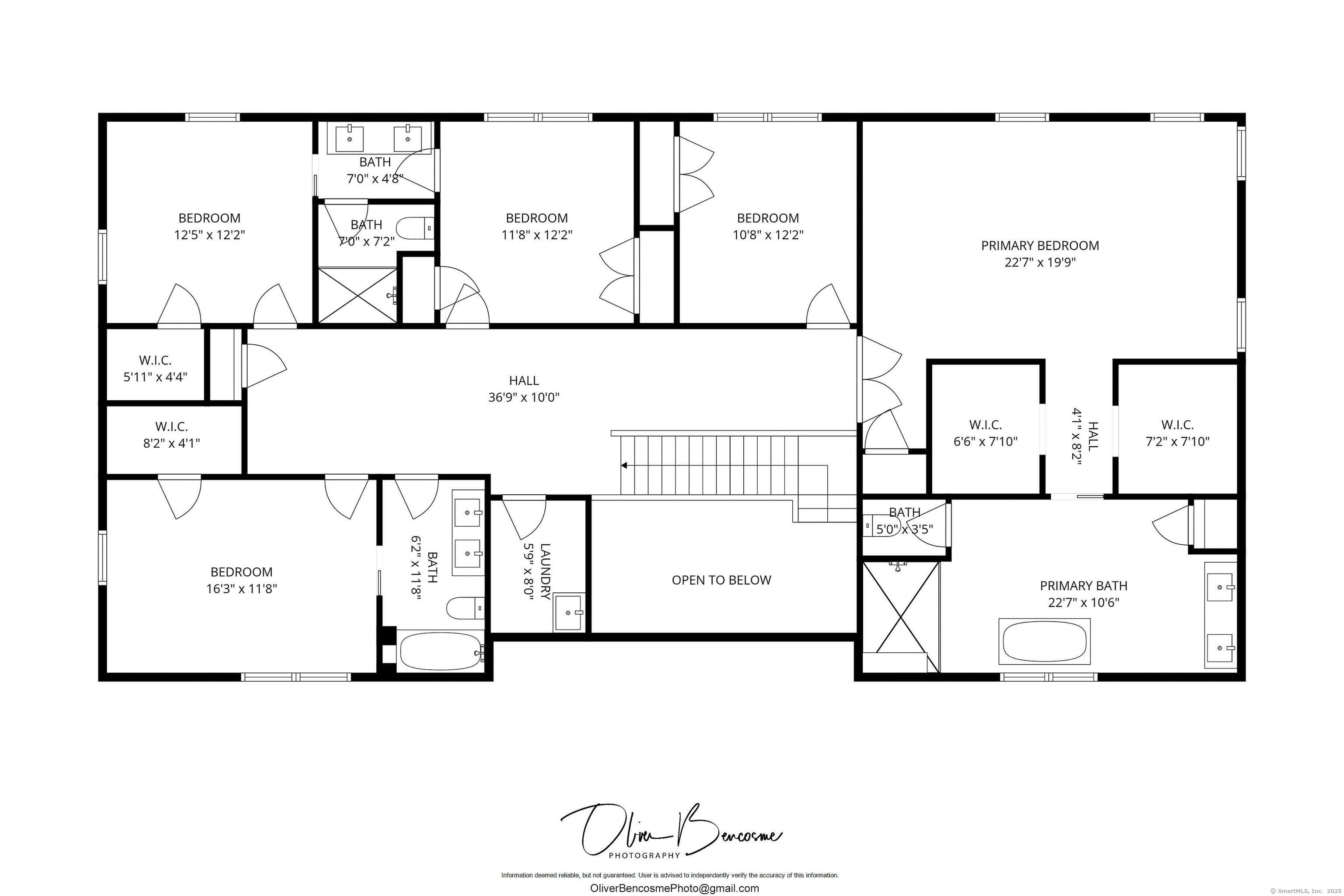 31 Gray Farms Road Stamford, CT 06905 - Photo 39 of 40 Second floor - floorplans. Take note of closets: 1) Primary bedroom has 4 closets (2x walk-ins, 1x in bathroom and 1x by entrance); 2) Both bedrooms on left side have walk-in closets; 3) Top middle bedroom has 2x closets. + linen closet & laundry rm.