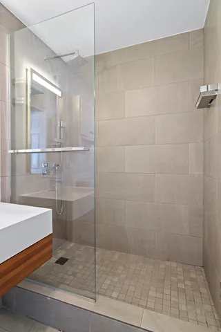 a bathroom with a shower