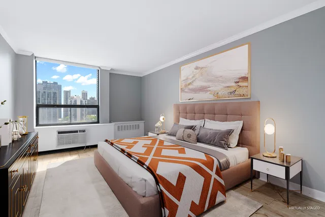 a bedroom with bed and window