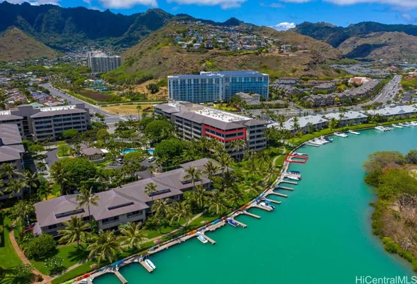 an aerial view of a house with a garden