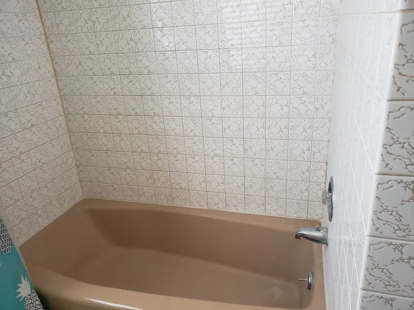 a bathroom with a bathtub