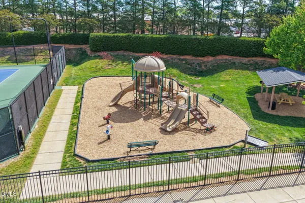 a view of a garden with a slide