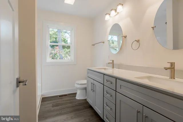 a bathroom with a toilet a sink and a mirror
