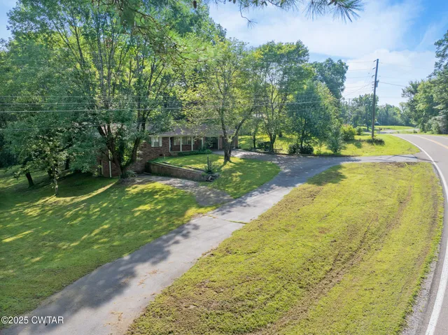 a view of a swimming pool with a garden