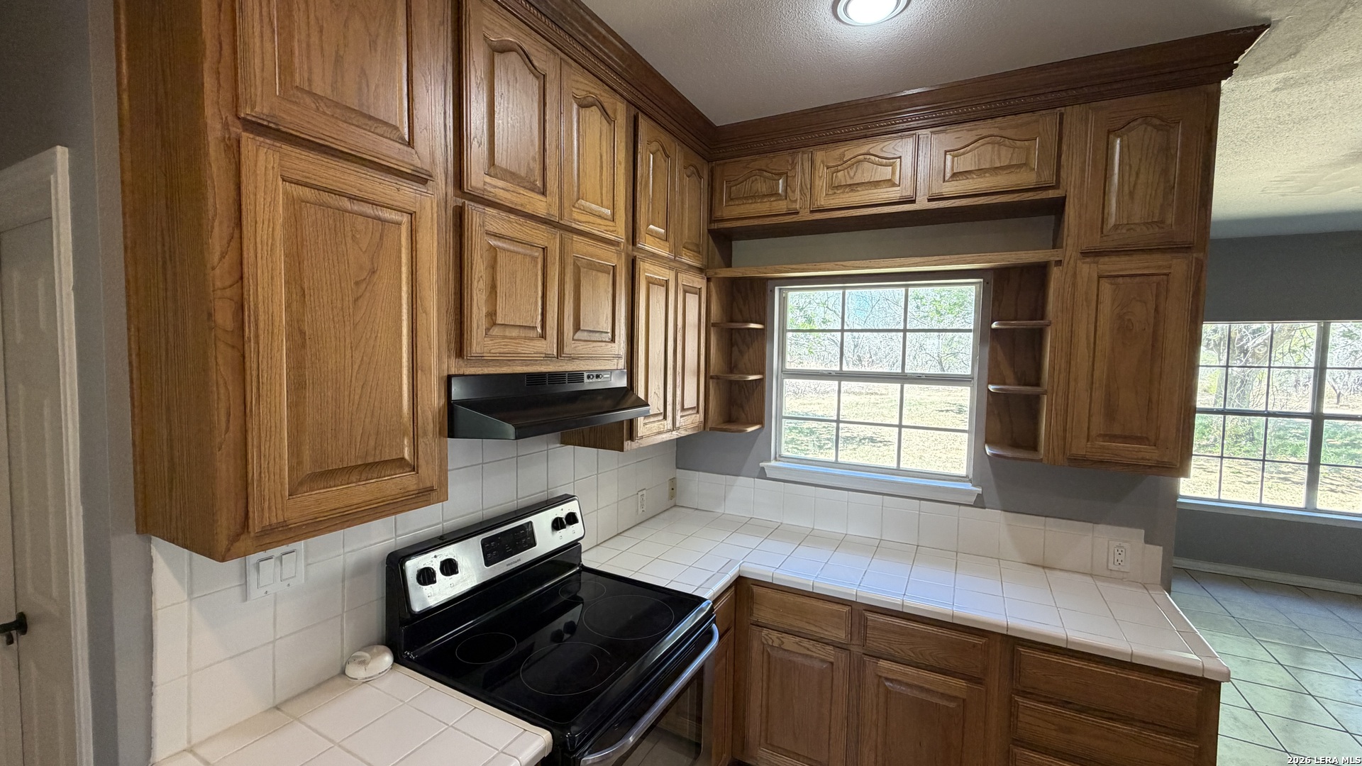 10565 Briggs Road Atascosa, TX 78002 - Photo 32 of 59 a kitchen with granite countertop a sink cabinets stainless steel appliances and a window