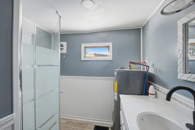 an empty room with a workbench