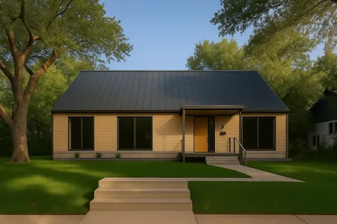 front view of a house with a yard