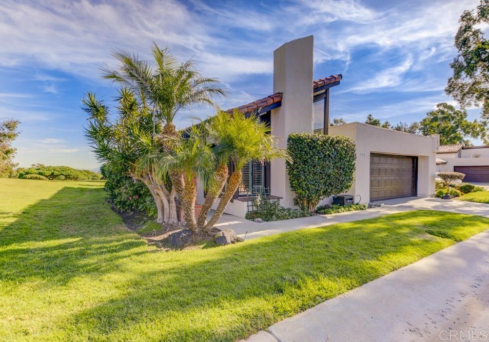 a view of a backyard with palm tree