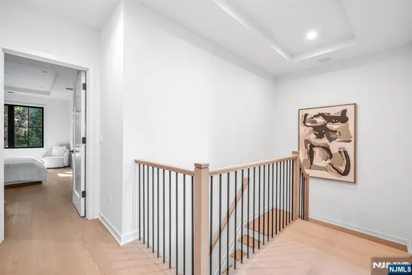 a view of a hallway with workspace