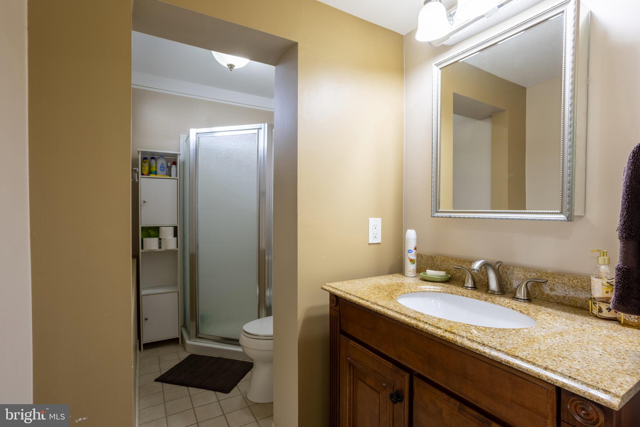 3215 Northbrook Road Baltimore, MD 21208 - Photo 36 of 48 a bathroom with a granite countertop sink and a mirror