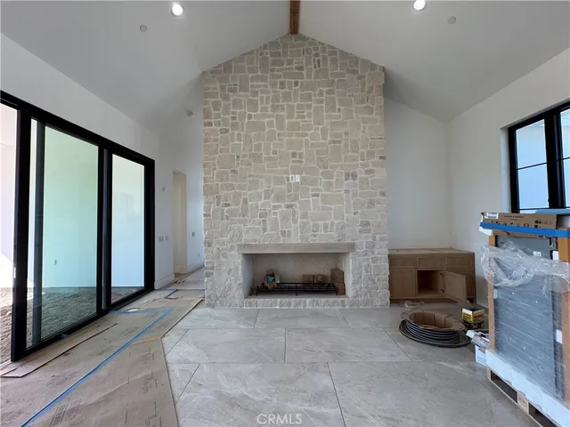 a living room with a fireplace in it