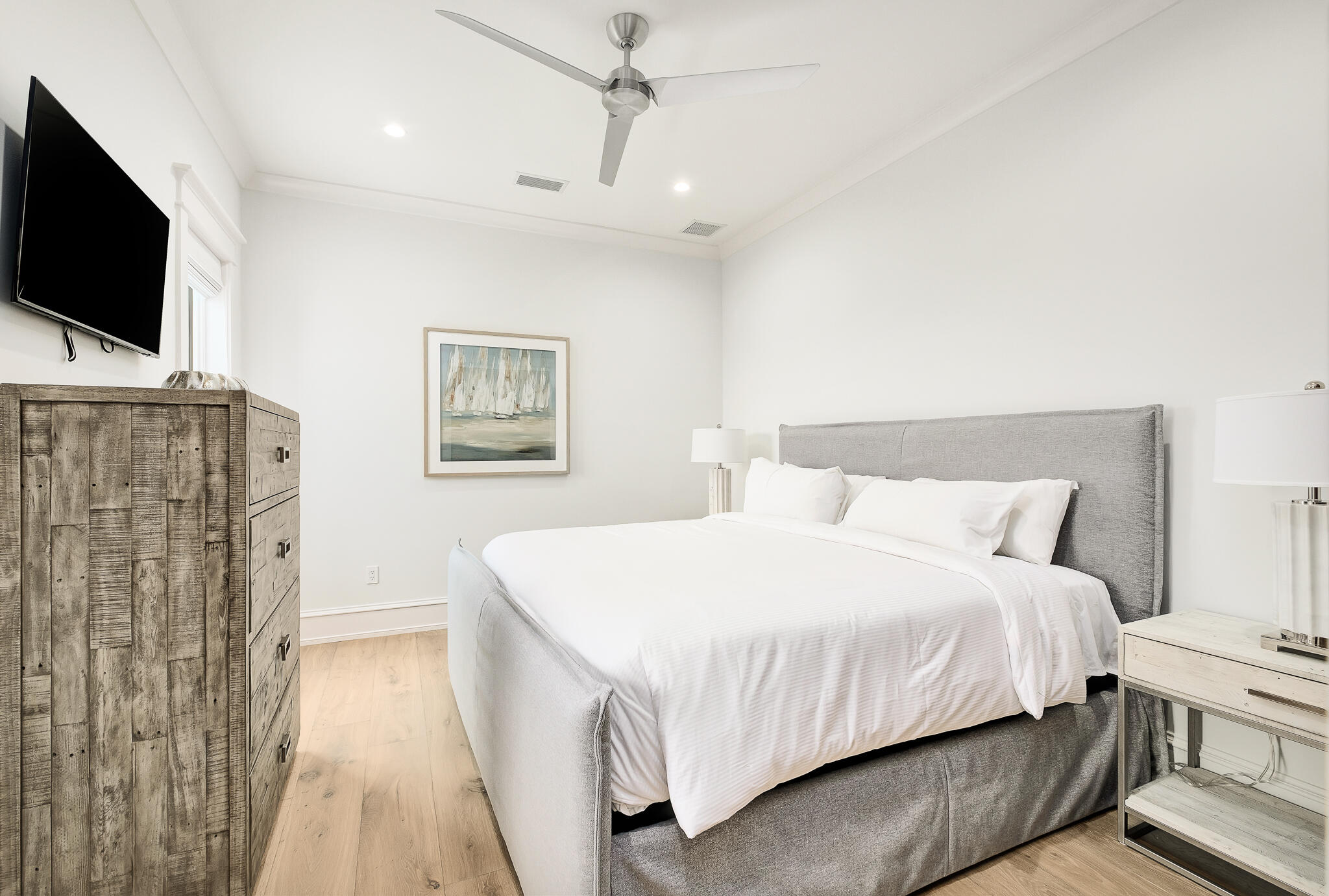 24 Brenda Ln Inlet Beach Inlet Beach, FL 32461 - Photo 34 of 55 a bedroom with a bed and a flat screen tv