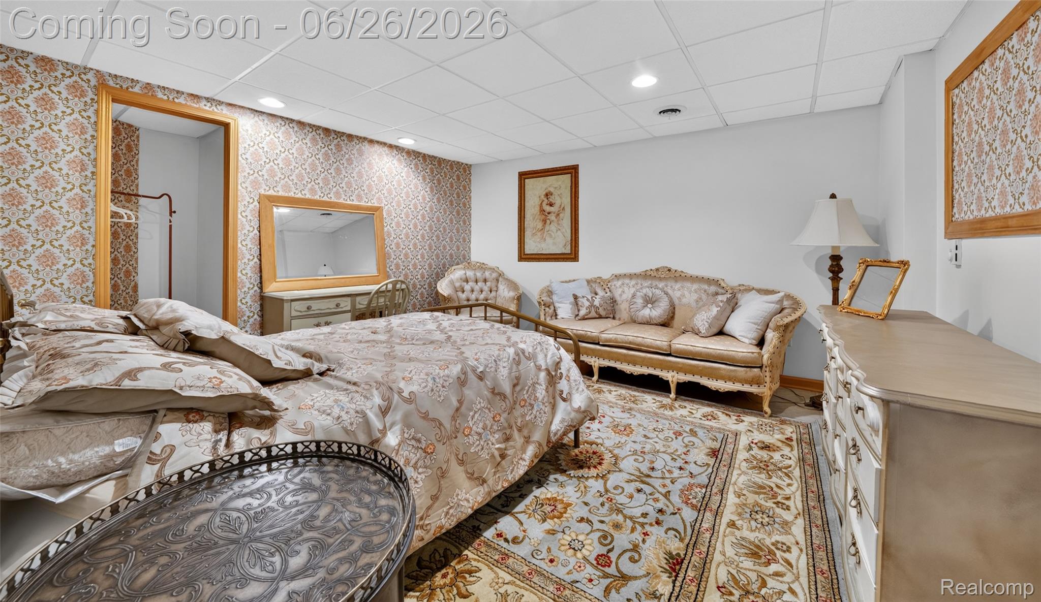 2619 Lambeth Park Rochester, MI 48306 - Photo 50 of 71 Recessed lighting illuminates the space, featuring a drop ceiling and two walls adorned with decorative wallpaper