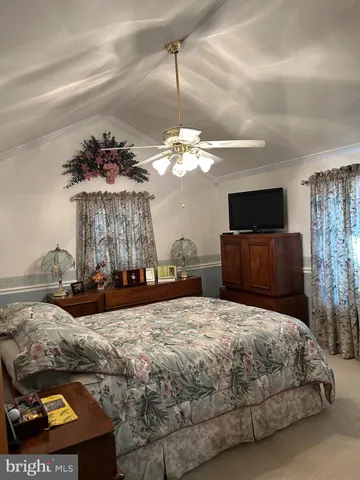 a bedroom with a bed a chandelier and a flat screen tv