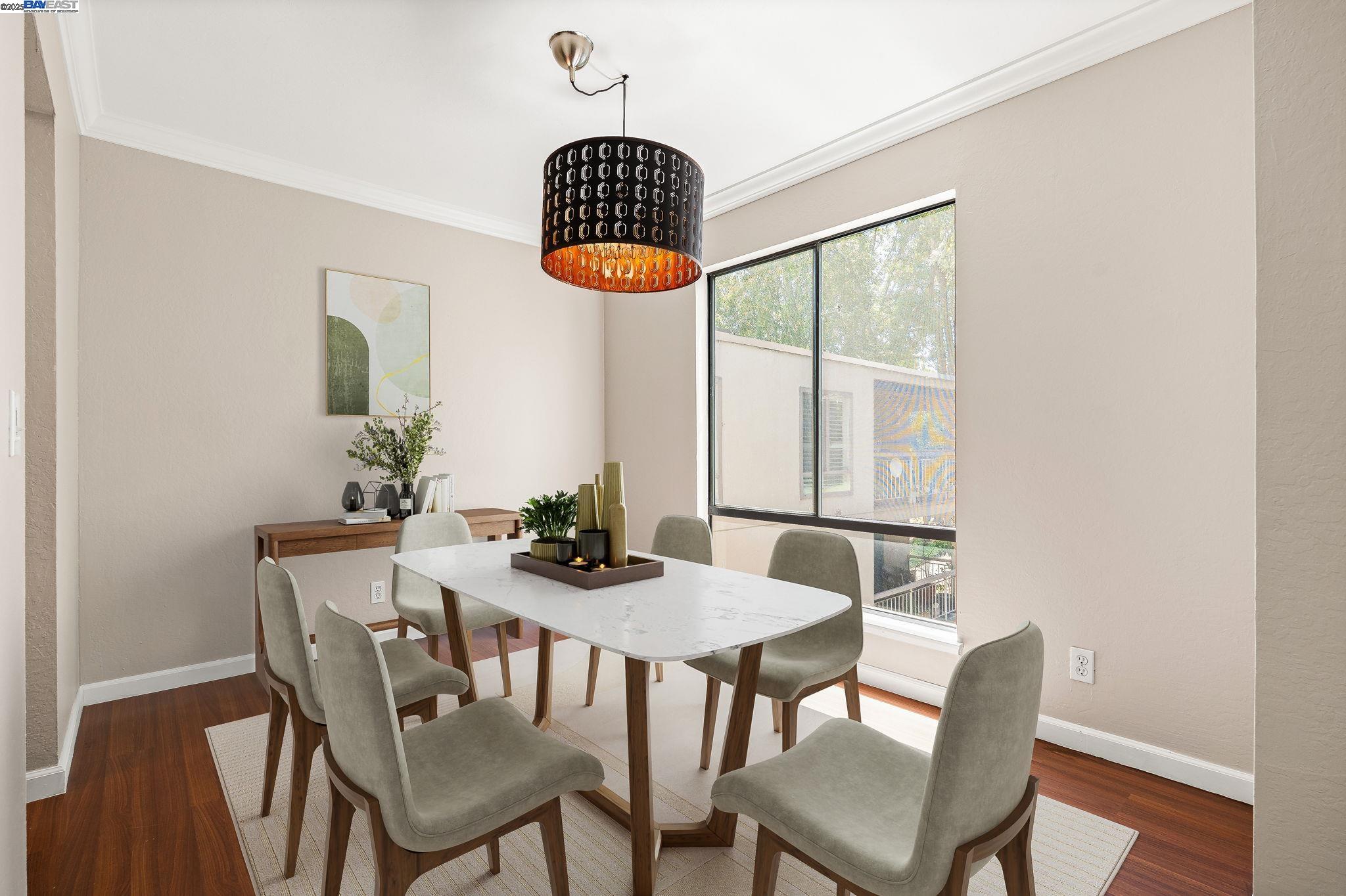 300 North Civic Drive, Unit 403 Walnut Creek, CA 94596 - Photo 5 of 19 a view of a dining room with furniture window and wooden floor