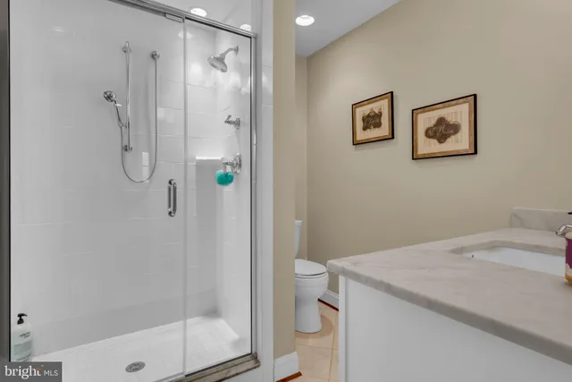 an aerial view of a house with swimming pool and large trees