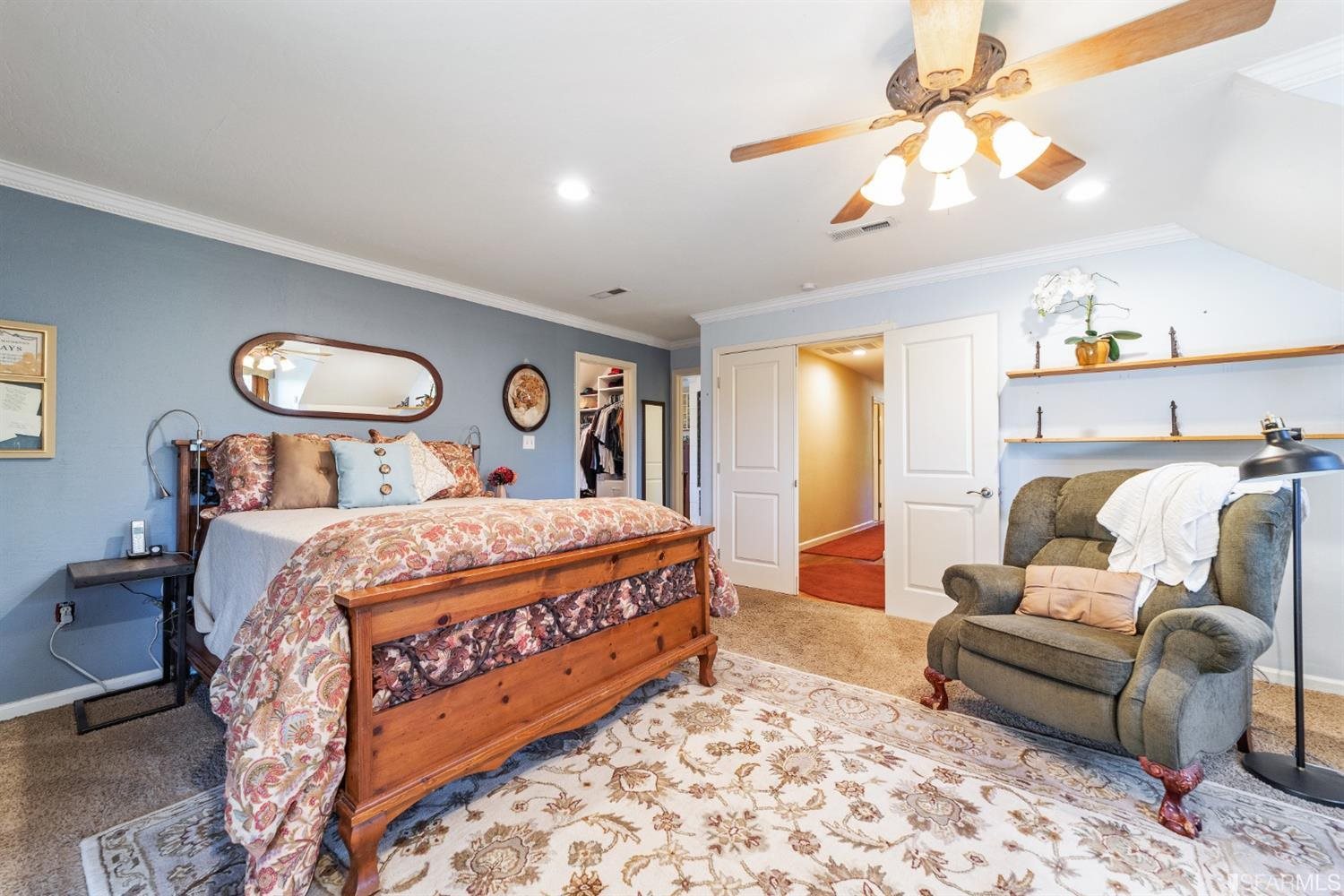 4912 John Muir Road Martinez, CA 94553 - Photo 29 of 59 a bedroom with a bed and ceiling fan
