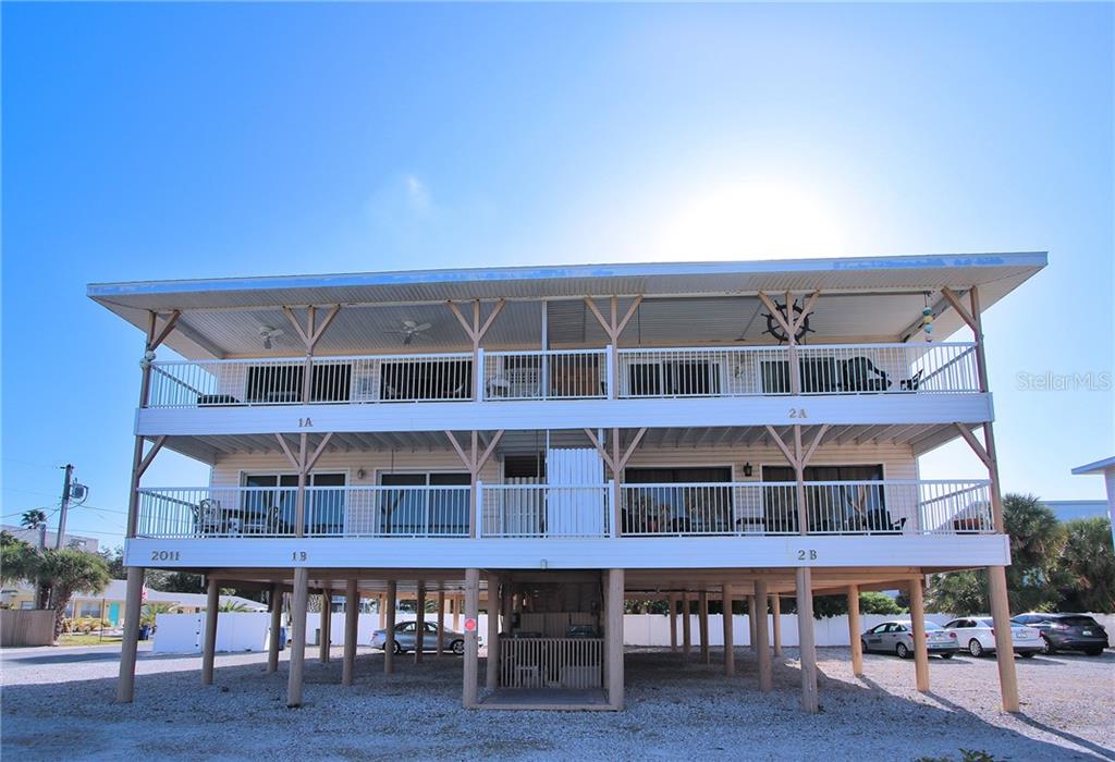a view of a building from a balcony