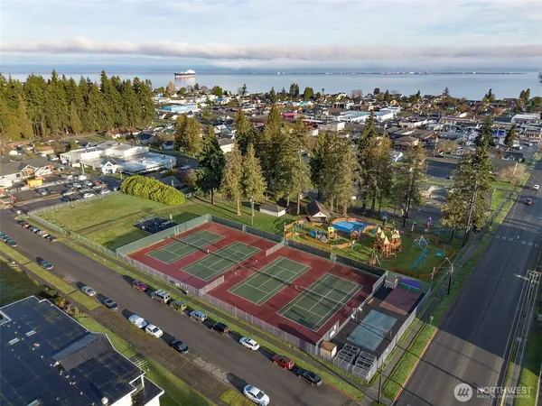 an aerial view of a city