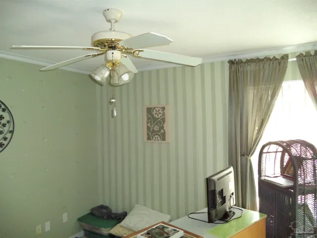 a view of a chandelier in a room