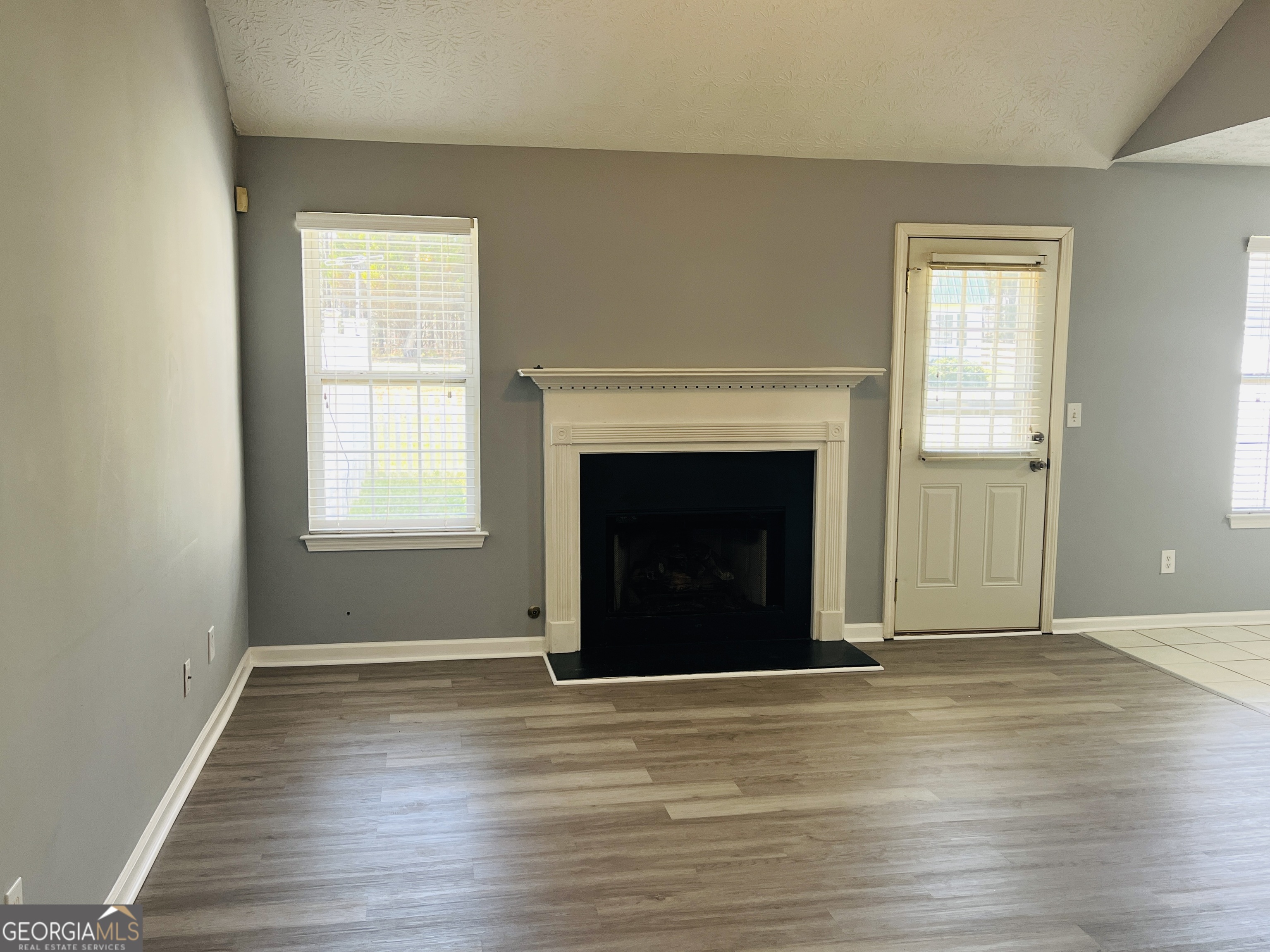405 Peeks Crossing Drive Senoia, GA 30276 - Photo 2 of 31 an empty room with wooden floor fireplace and windows