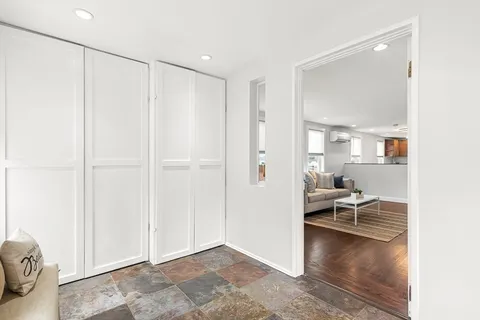 a view of a room with shelves