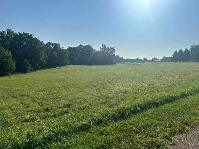 a view of a field with an ocean view