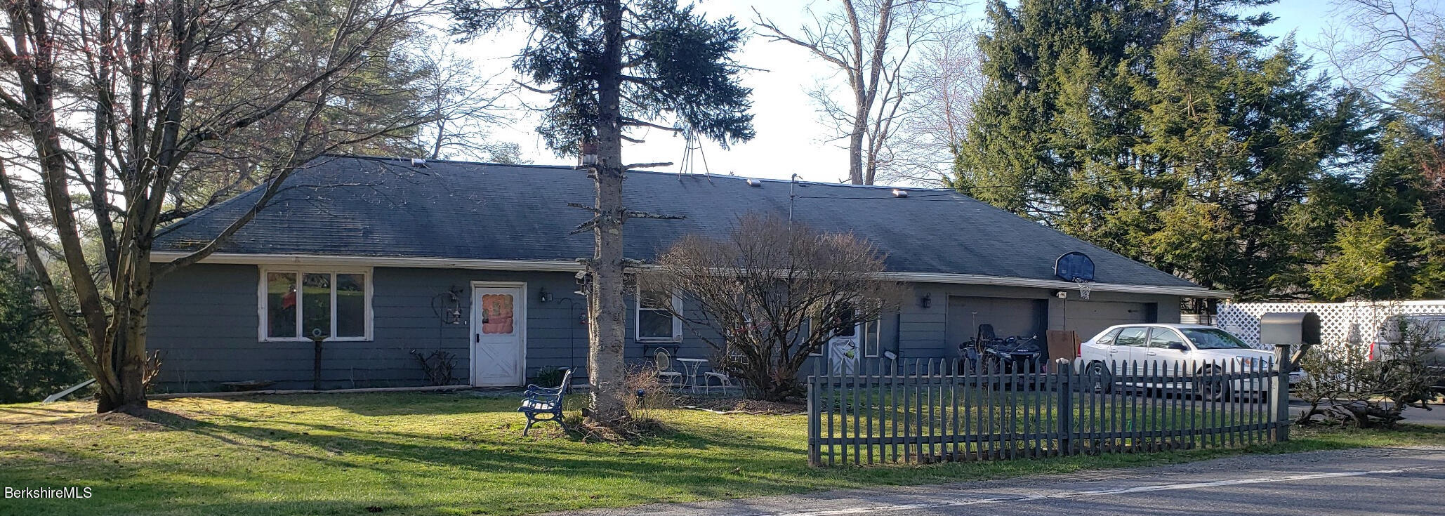 a view of house with a yard and a large tree
