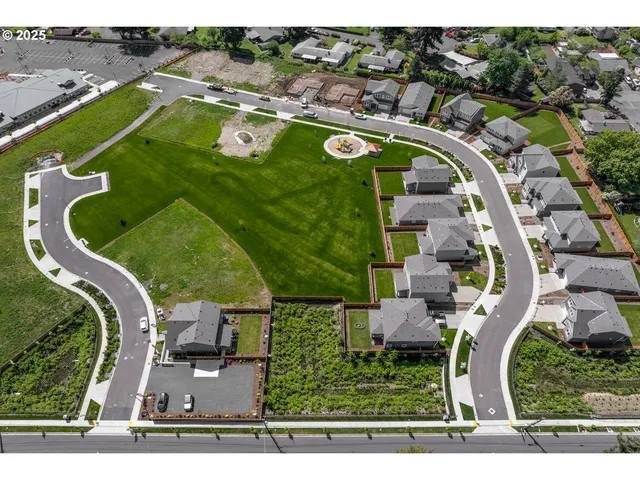 an aerial view of a swimming pool