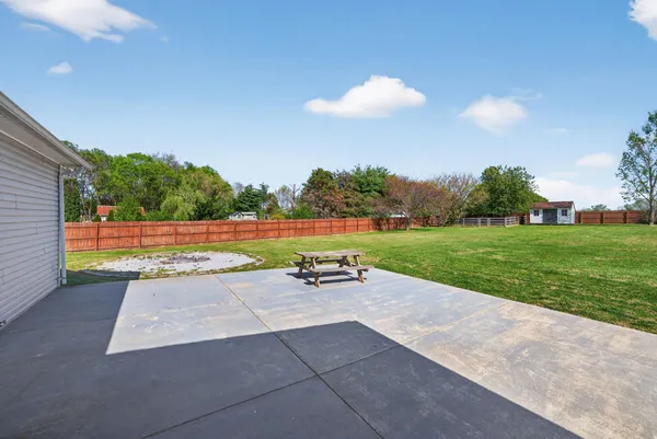 a view of a park with large trees
