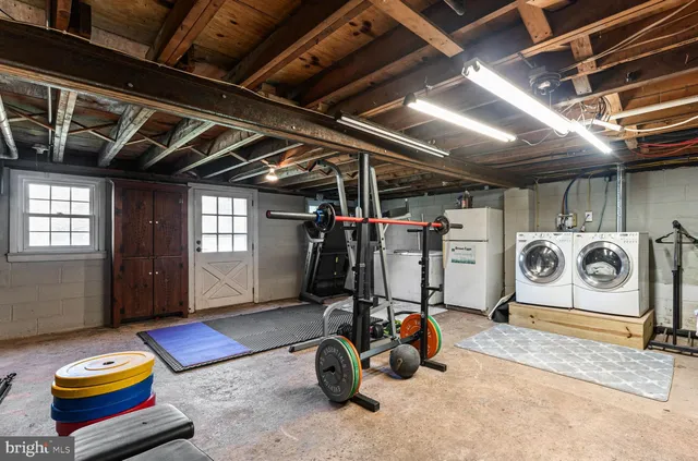 a view of a room with gym equipment