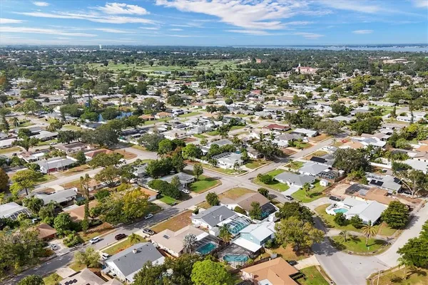 a view of a park with of trees