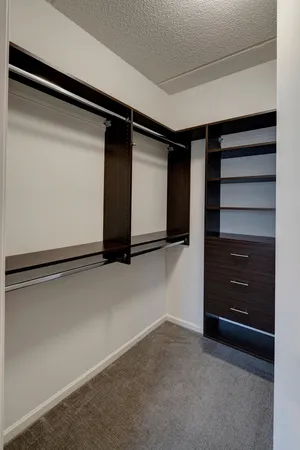 a view of an empty walk in closet