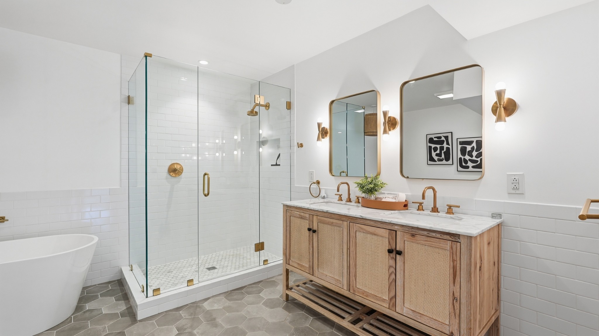 2101 Porter Road Nashville, TN 37216 - Photo 23 of 48 a bathroom with a double vanity sink mirror and shower