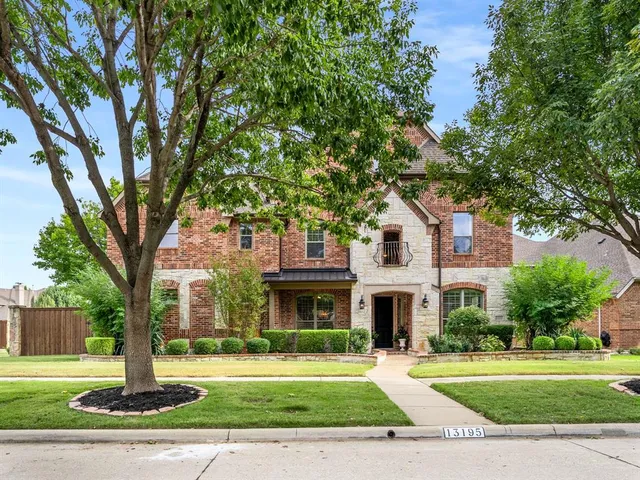 a view of a big yard with large trees and plants