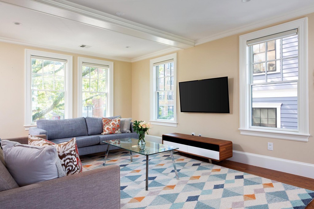 27 Summit Avenue, Unit 27 Brookline, MA 02446 - Photo 2 of 21 a living room with furniture and a flat screen tv