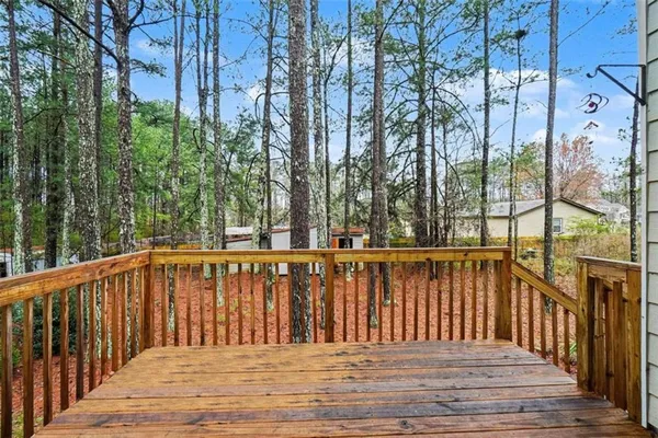 a view of wooden balcony