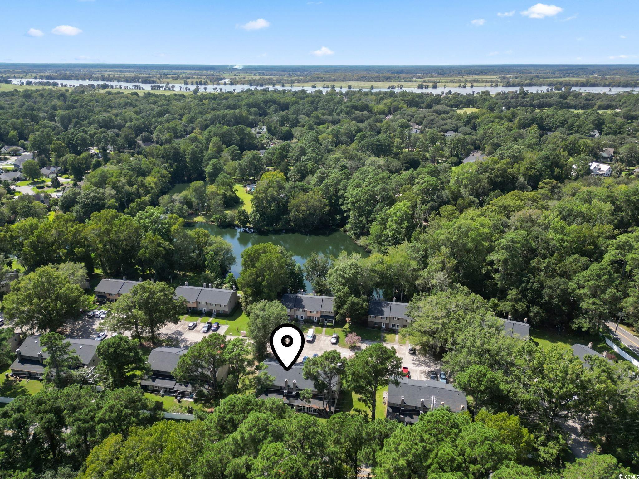 55 Beaver Pond Loop, Unit 15 Pawleys Island, SC 29585 - Photo 4 of 24 Aerial view of a forest and a large body of water
