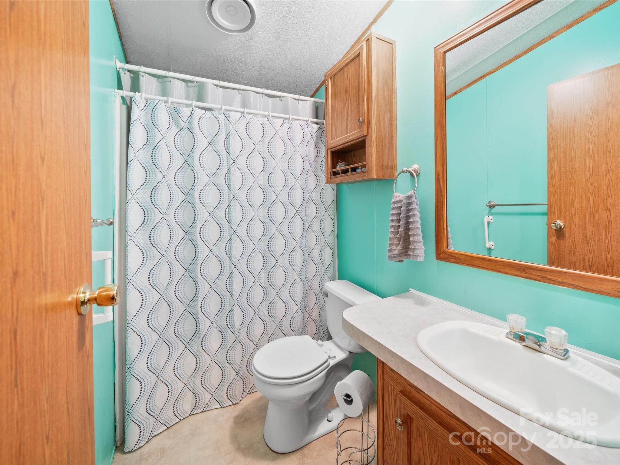 3911 Doster Road Monroe, NC 28112 - Photo 30 of 34 a bathroom with a sink a toilet and shower curtain