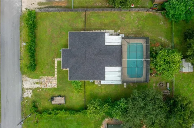 an aerial view of a house